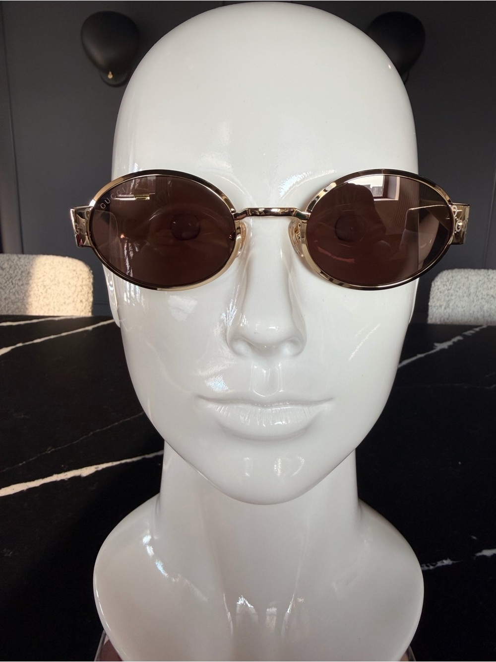 Gucci Gold Oval Sunglasses with Brown Lenses